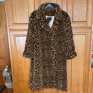 Dennis Basso Faux Fur Leopard Designer Coat